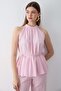 Women's Pink Halter Neck Belted Blouse and Trousers Set - 2