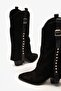 Jung Black Suede Leather Women's Western Boots - 5