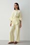 Women's Yellow Linen Oversize Top Blouse & Elastic Wide Leg Pants Bottom & Top Set - 3