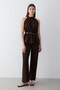 Women's Brown Halter Neck Belted Detailed Blouse and Pants Set - 4