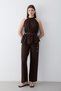 Women's Brown Halter Neck Belted Detailed Blouse and Pants Set - 3