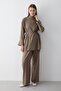 Women's Khaki Stand Collar Belted Tunic & Button Detailed Elastic Waist Pants Top & Bottom Set