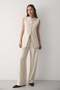 Women's Beige Judge Collar Striped Vest & Trousers Suit with Pockets - 3