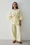 Women's Yellow Linen Oversize Top Blouse & Elastic Wide Leg Pants Bottom & Top Set - 2