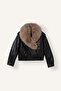 Oversized Faux Fur Collar Double-Breasted Faux Leather Coat H8566Ax26Wn - 5