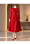 Pleated Belted Midi Length Evening Dress 582644 Red - 3