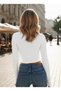 White Blouse Darkalıp Slimfit Cotton Long Sleeve Crew Neck Finger Detail Body Long Sleeve Ribbed Body - 3
