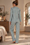 Women's Cotton Striped Buttoned Shirt Collar Long Sleeve Pajama Set - 3