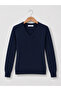 Women's 100% Cotton Hair Knit V-Neck Sweater - Navy Blue