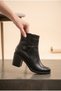 Women's Leather and Crocodile Textured Thick Block Heel Buckle Detailed Stylish Boots - 2