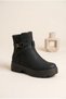 Women's Matte Leather Textured Cross Belt and Buckle Detailed Thick Serrated Sole Casual Boots - 2