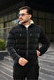 Men's Black Hooded Puffer Coat Winter Zipper Hood with Plush Detail Inside
