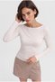 Women's White Boat Neck Long Sleeve Modal Cotton Basic Blouse