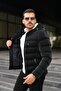 Men's Black Hooded Puffer Coat Winter Zipper Hood with Plush Detail Inside - 2