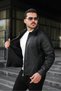Men's Old Money Shirt Collar Zippered Seasonal Black Faux Leather Jacket - 2