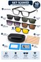 5+1 Magnetic Clip-On Polarized Sunglasses Set – Clear Grey Rectangular Optical Frame, 5 Interchangeable Colorful Sun Clips, Unisex - 3