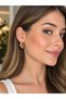 Flower Patterned White Enamel Gold Color Hoop Earrings - 2