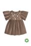 Floral Embroidered Butterfly Sleeve Organic Muslin Dress 2-8 Years Mink - 2