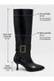 Black (Lavinia) Silver Buckle Detail 7 cm Women's Heeled Boots - 6