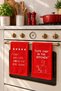 Set of 2 Red Kitchen Towels – Decorative Kitchen Towels with Chef-Themed Text Prints