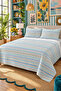 Turquoise Thin Striped Bedspread 200X220 Double Pique Set - 3