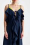 Saliva Front Flounce Lace-Up Long Indigo Dress - 2