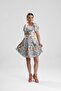 Laura Underbust Window Detail Watermelon Sleeve Floral Satin Dress - 2