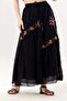 Nihal Tied Voile Elastic Waist Authentic Single Pocket Summer Long Skirt Black Syh