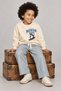 Girls / Boys Penguin Printed Sweatshirt and Striped Bottom Set Three Yarn Diagonal