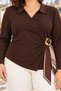 Women's Plus Size Polo Collar Long Sleeve Blouse with Buckle and Scarf Detail - 4