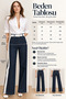 Denim Look Women's Trousers with Ribbon Detail and Belt - 7