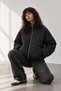 Women's Black Stand Collar Long Sleeve Coat with Zipper Detail