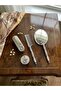 Luxury Mirror Comb Set Shiny Silver (with Pearls)