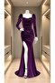 Square Neck Slit Velvet Evening Dress 582318 Purple