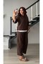 Bitter Brown Contrast T-Shirt Detailed Knitted Set - 8