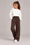 Girls' High-Waisted Wide-Leg Sweatpants with Piping Detail and Brushed Three-Thread Ribbed Interior - Wide-Leg Winter Trousers