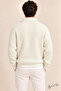 White Men's Oversize Zippered Fishing Knitwear Sweater - 3