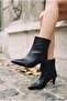 Berali Women's Black Leather Pointed Toe Thin Heeled Boots - 2