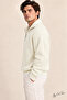 White Men's Oversize Zippered Fishing Knitwear Sweater - 2