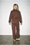 Women's Brown Zippered Oversize Tracksuit Top and Bottom Set - 4