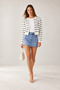 Women's Off-White Crew Neck Gold Button Brushed Striped Cardigan Jacket - 3