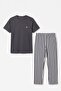 Egyptian Men's Cotton Striped Pajama Set Anthracite - 3