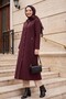 Long Quilted Coat with Chain Detail on the Collar - Burgundy - 5