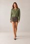 Women's Green Crew Neck Striped Knitwear Cardigan - 3