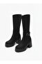Moki premium black nubuck v buckle detailed thick heeled zippered boot - 3