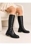 Black Stylish Stone Earringed Women's Boots 199904