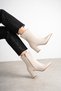 Women's Patent Leather Beige Pointed Toe Thick Heeled Zippered Stylish Daily Boots - 7