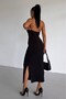 Metal Accessory Detailed Open Back Slit Maxi Length Women's Evening Dress - 8