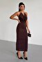 Metal Accessory Detailed Open Back Slit Maxi Length Women's Evening Dress - 3