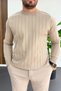 Men's Crew Neck Striped Seasonal Sweater Mink Edw514